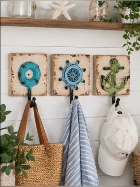 (NEW)  Set of 3 Iron Nautical Wall Hooks for the home , office / Wall decor